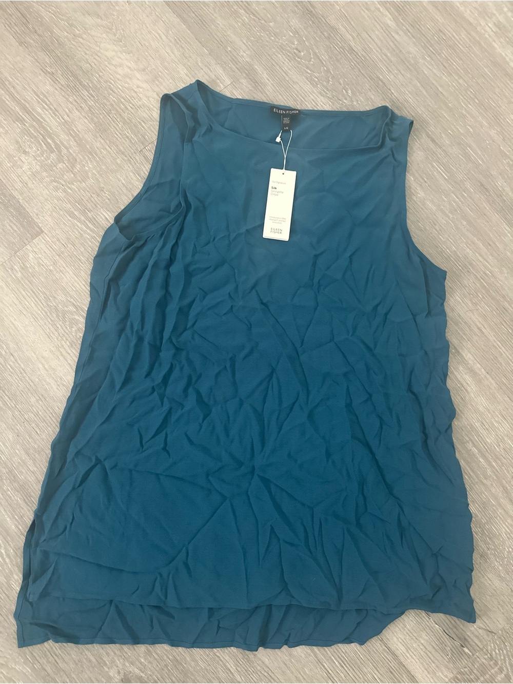 Eileen Fisher Teal Sleeveless Scoop Neck Silk-Blend Tank